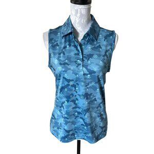 G/FORE Icon Womens Camo Blue Casual Summer Golf Polo Skull Print Medium